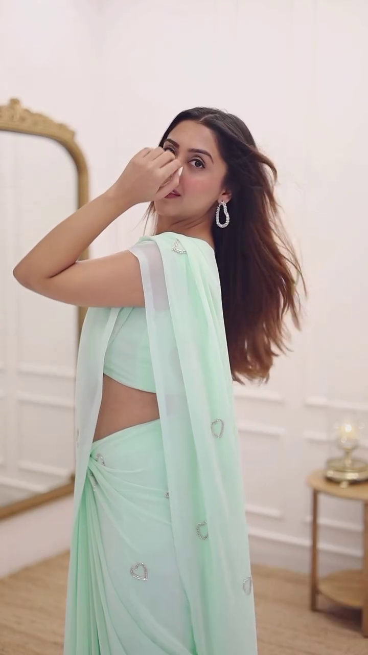 ✨ Mint Breeze Soft-Georgette Saree – Elegant Minimal Luxe Edition ✨