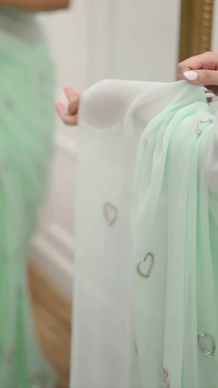 ✨ Mint Breeze Soft-Georgette Saree – Elegant Minimal Luxe Edition ✨