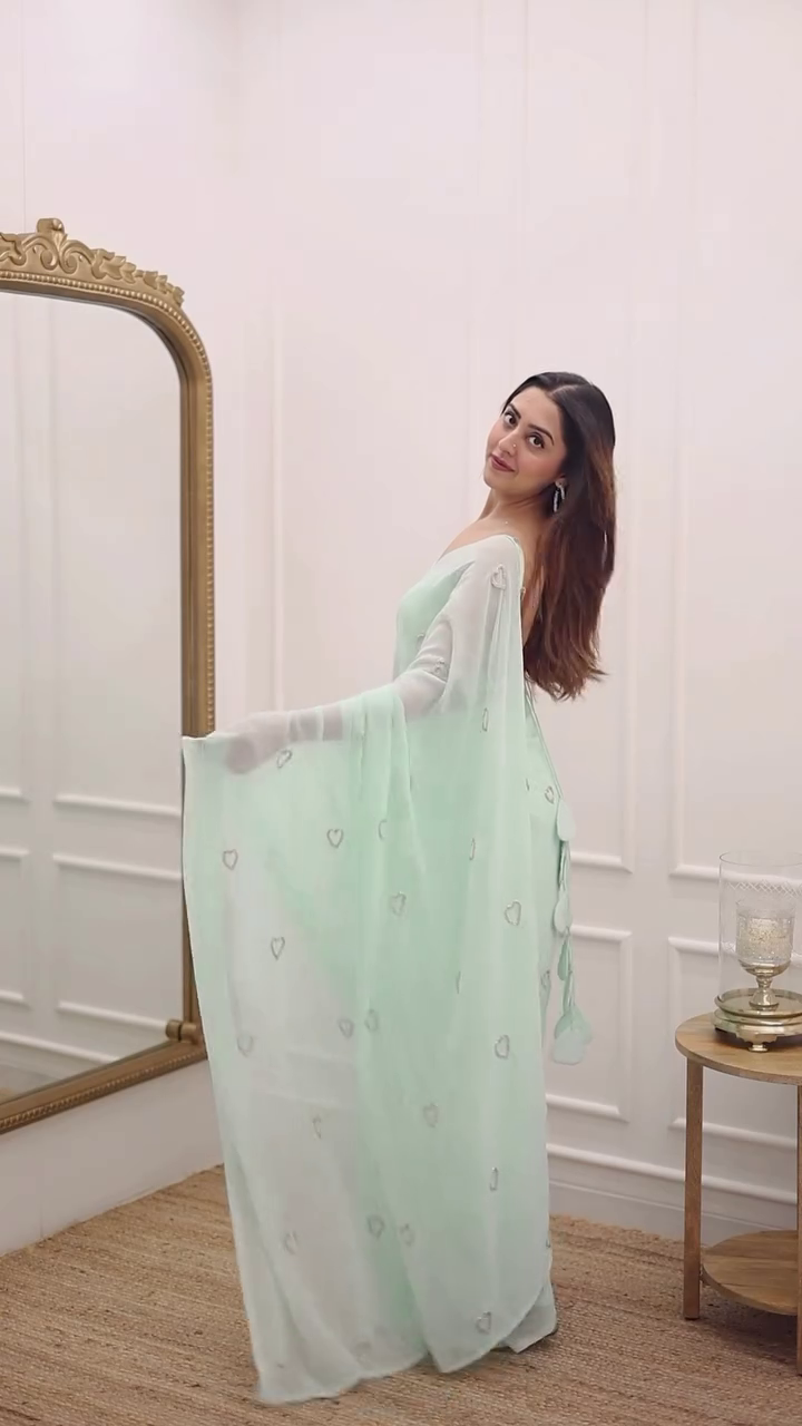 ✨ Mint Breeze Soft-Georgette Saree – Elegant Minimal Luxe Edition ✨