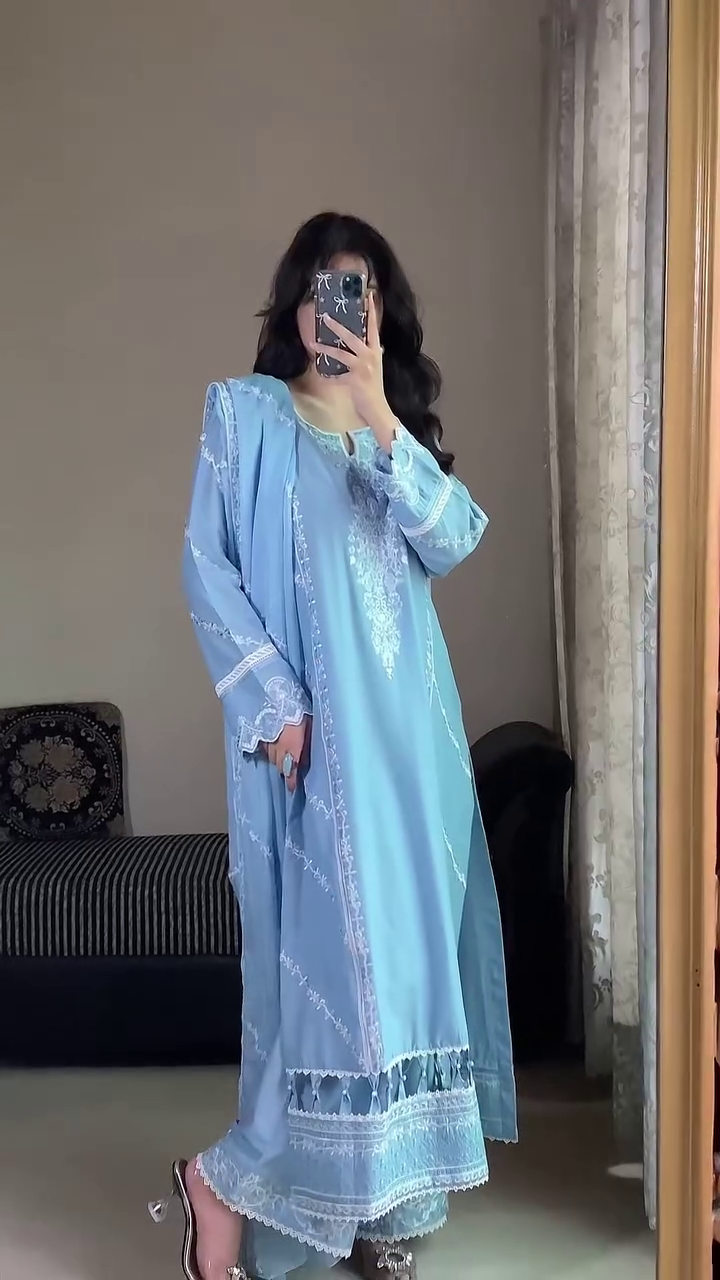 ✨ Sky Breeze Chikankari Kurta Set – Soft Elegance Everyday Edition ✨ A soothing pastel dream designed for women who love effortless grace, comfort, and timeless ethnic charm. 💙🌿✨