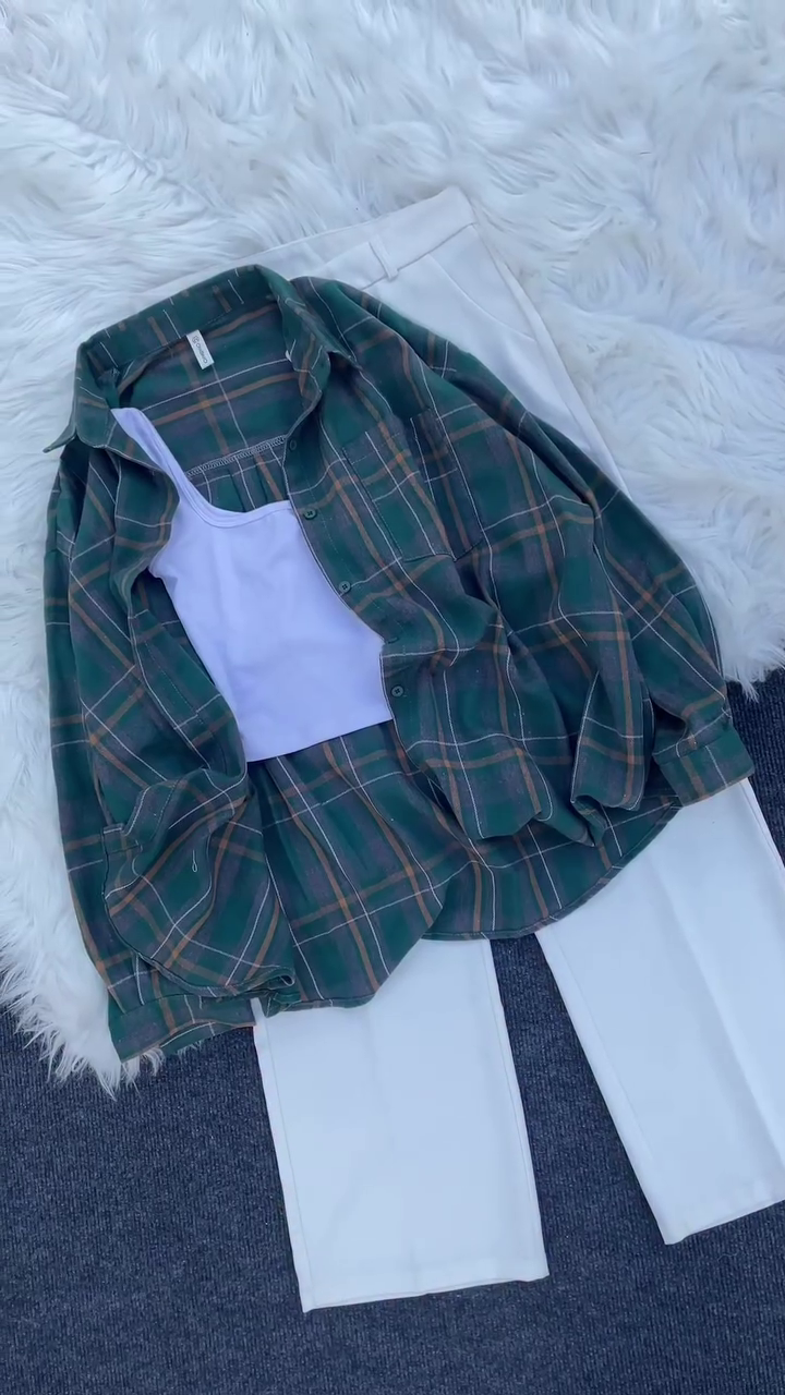 ✨ Urban Plaid Chic Shirt Set – Casual Trendy Streetwear Edition ✨ A stylish everyday outfit designed for comfort, versatility, and effortlessly cool fashion vibes. 🖤💚✨