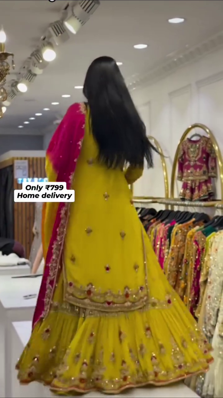 ✨ Sunshine Royal Zari Anarkali Set – Festive Glam Mirror-Work Edition ✨ A bold, vibrant, royal outfit crafted for women who love shining bright at every celebration. 💛✨💗