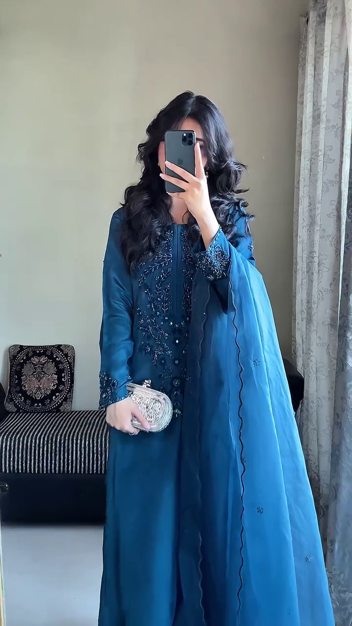 ✨ Midnight Teal Royal Hand-Embroidered Suit Set – Premium Festive Elegance Edition ✨ A classy, luxurious, and deeply elegant outfit designed for women who adore timeless beauty with a modern touch. 💙🌙✨