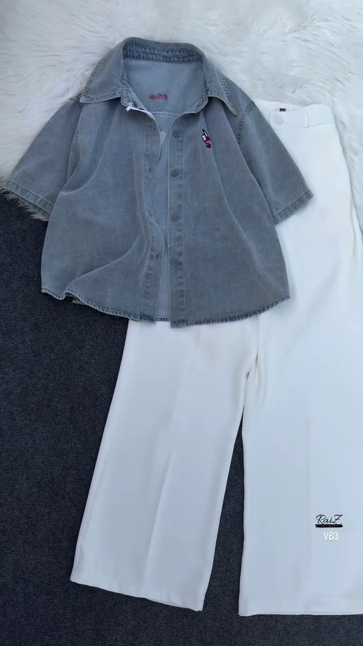✨“Urban Denim Breeze Shirt & Classic White Trouser Co-Ord Set”✨
