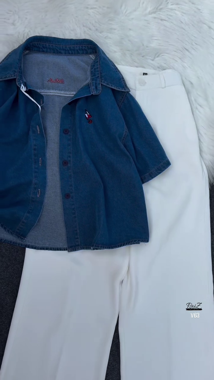 ✨“Urban Denim Breeze Shirt & Classic White Trouser Co-Ord Set”✨