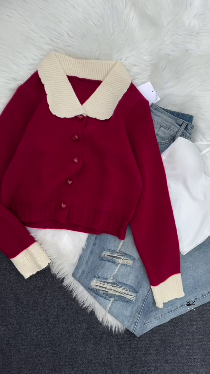 🌸 Sweetheart Knit Collar Cardigan Set – Cozy, Cute & Effortlessly Stylish! 💖✨