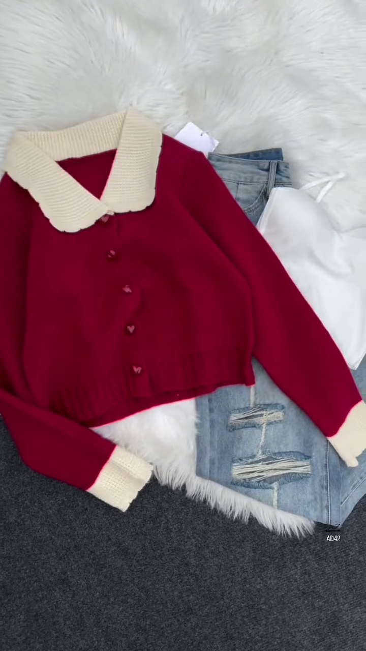 🌸 Sweetheart Knit Collar Cardigan Set – Cozy, Cute & Effortlessly Stylish! 💖✨