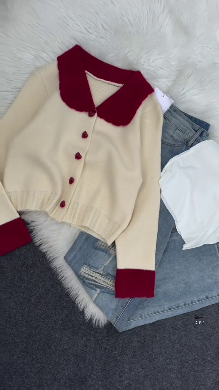 🌸 Sweetheart Knit Collar Cardigan Set – Cozy, Cute & Effortlessly Stylish! 💖✨