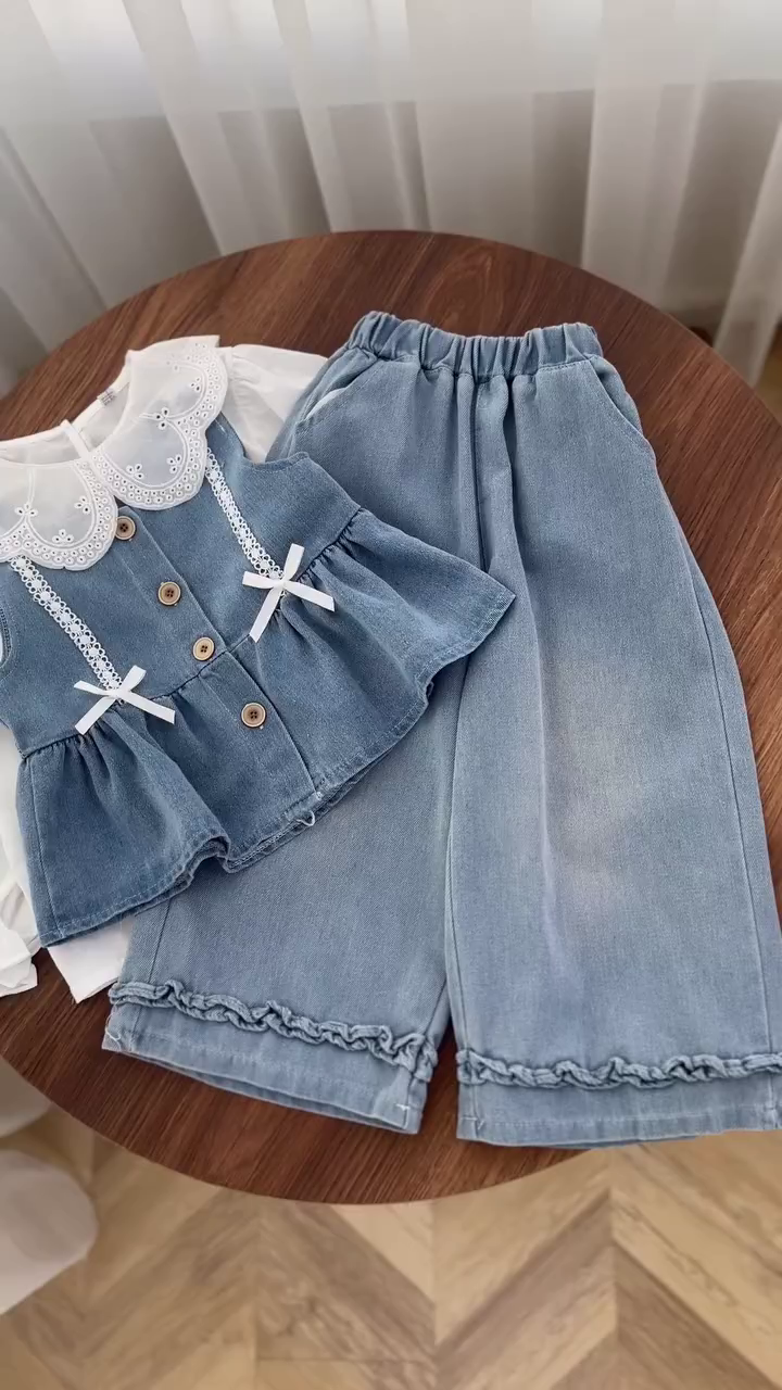 🌸👧 "Little Blossom Denim Princess Set – Cute, Stylish & Super Comfortable!" 👧🌸