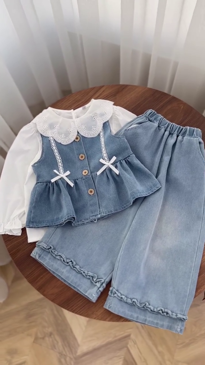 🌸👧 "Little Blossom Denim Princess Set – Cute, Stylish & Super Comfortable!" 👧🌸