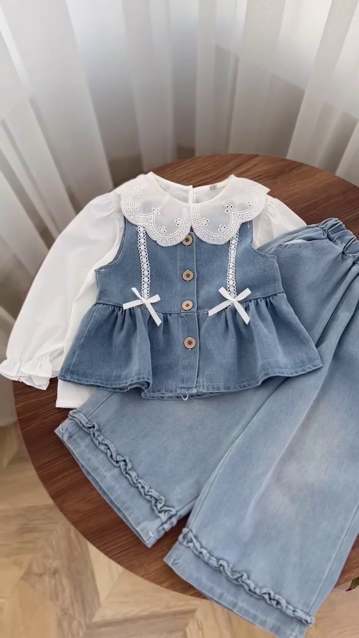🌸👧 "Little Blossom Denim Princess Set – Cute, Stylish & Super Comfortable!" 👧🌸
