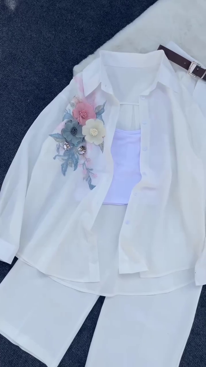 ✨🤍 “Elegant White Luxe Embellished 3-Piece Outfit – A Timeless Style Statement” 🤍✨