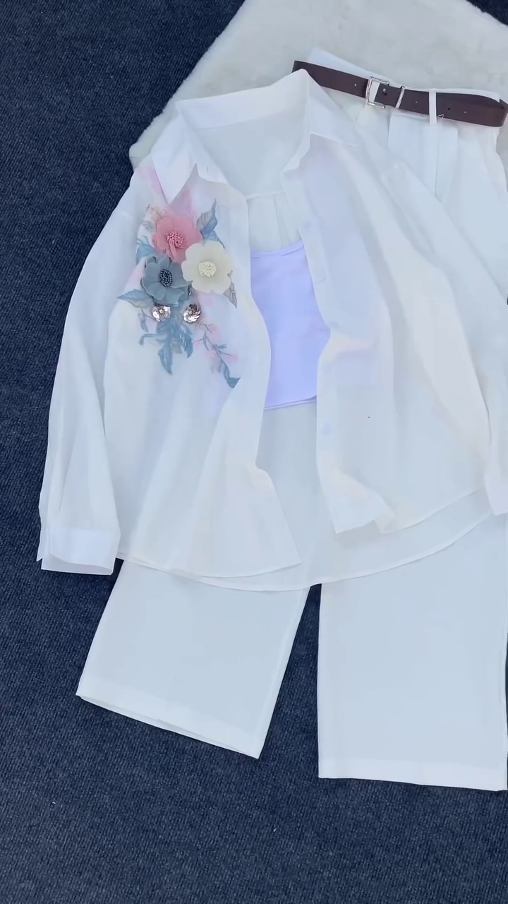 ✨🤍 “Elegant White Luxe Embellished 3-Piece Outfit – A Timeless Style Statement” 🤍✨