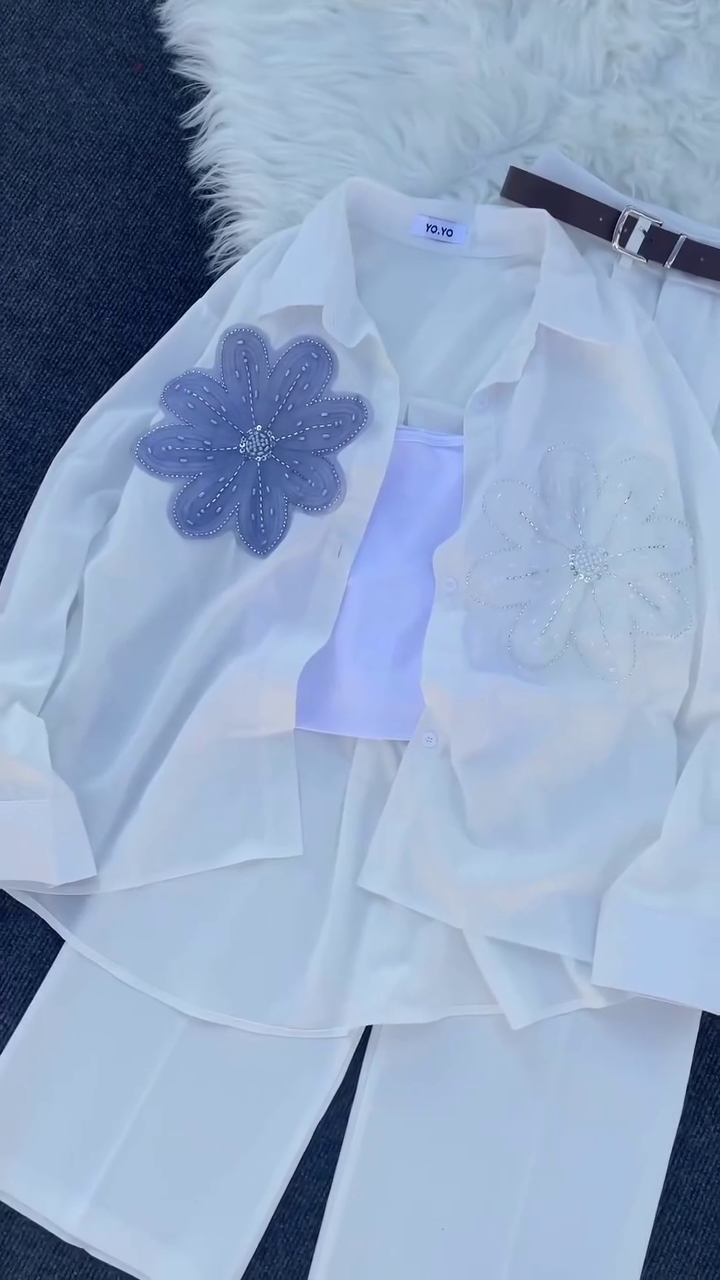 ✨🤍 “Elegant White Luxe Embellished 3-Piece Outfit – A Timeless Style Statement” 🤍✨