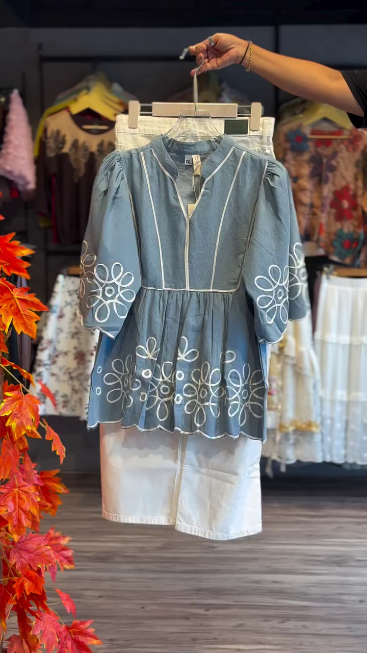 🌸 Elegant Floral Embroidered Peplum Co-ord Set – Grace Meets Everyday Comfort 🌸  A timeless blend of charm, elegance, and effortless style! ✨