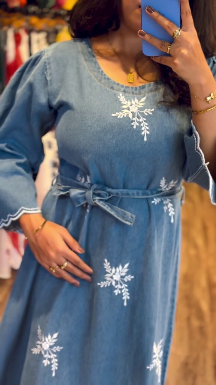 💙❄️ Snowflake Bloom Denim Midi Dress – Effortless Grace Edition (XXS–XXL) ❄️💙