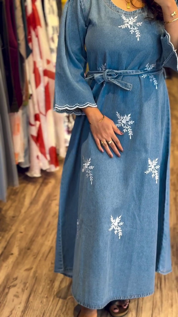 💙❄️ Snowflake Bloom Denim Midi Dress – Effortless Grace Edition (XXS–XXL) ❄️💙