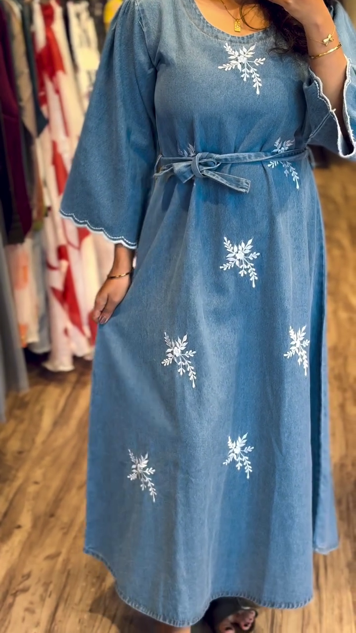 💙❄️ Snowflake Bloom Denim Midi Dress – Effortless Grace Edition (XXS–XXL) ❄️💙