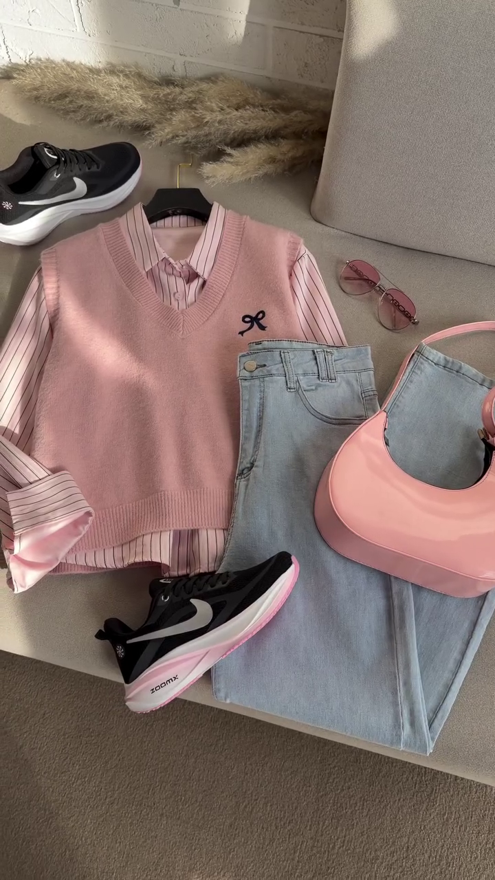 🌸 Pink Prep Chic Layered Set – Soft Girl Street Style Collection 💗✨