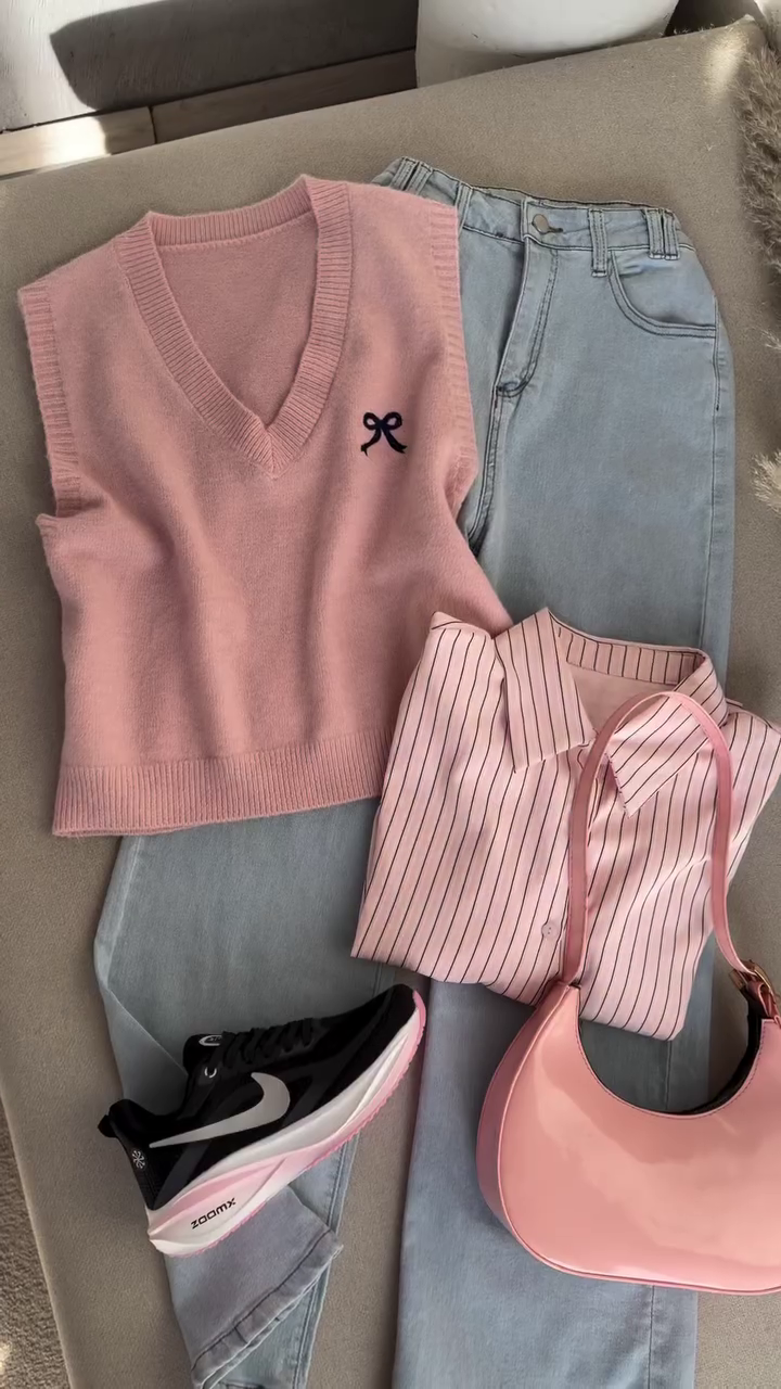 🌸 Pink Prep Chic Layered Set – Soft Girl Street Style Collection 💗✨