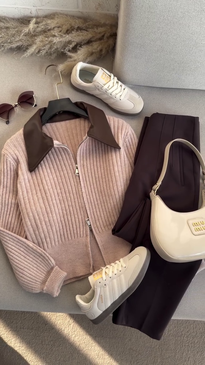 🤎 Mocha Muse Ribbed Zip Cardigan – Luxe Minimal Collection ✨