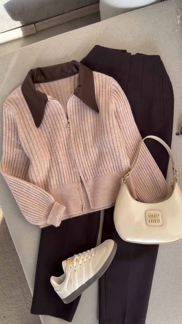 🤎 Mocha Muse Ribbed Zip Cardigan – Luxe Minimal Collection ✨