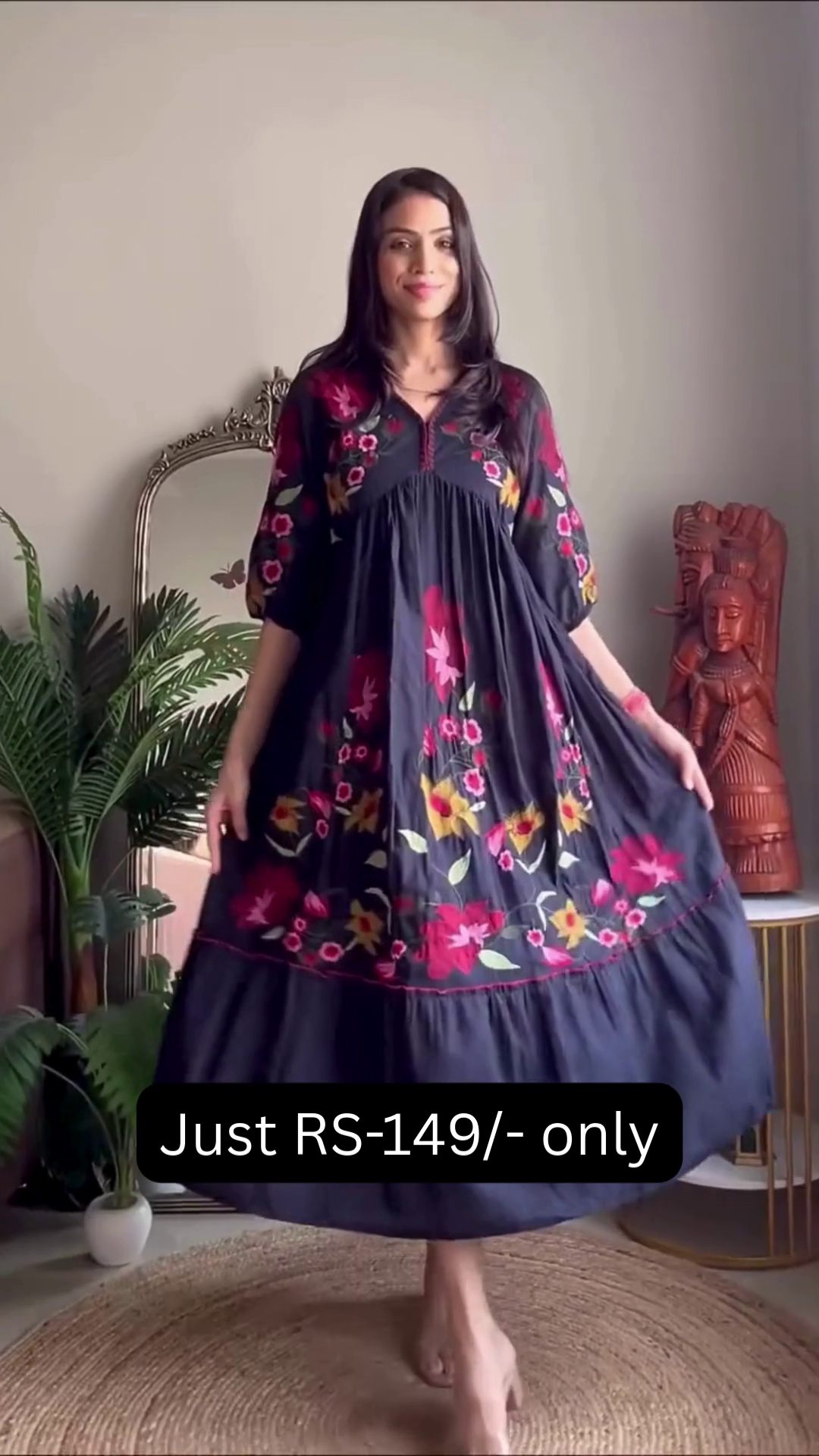 🌺 Midnight Bloom Floral Midi Dress – Effortless Grace