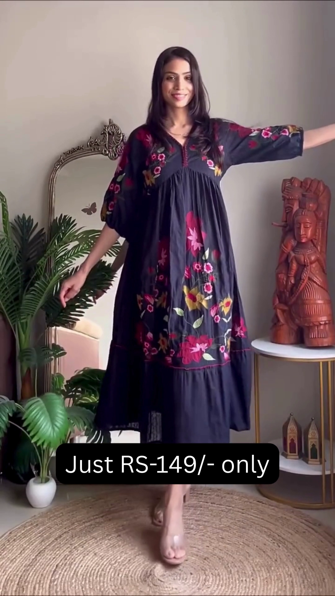 🌺 Midnight Bloom Floral Midi Dress – Effortless Grace