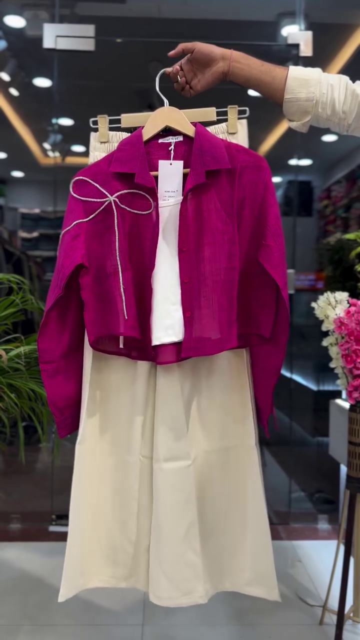 💗 Fuchsia Flair Layered Co-Ord Set – Chic Cropped Shirt with Wide-Leg Pants | XXS–XXL | Multi-Color & Design Variants ✨🌸