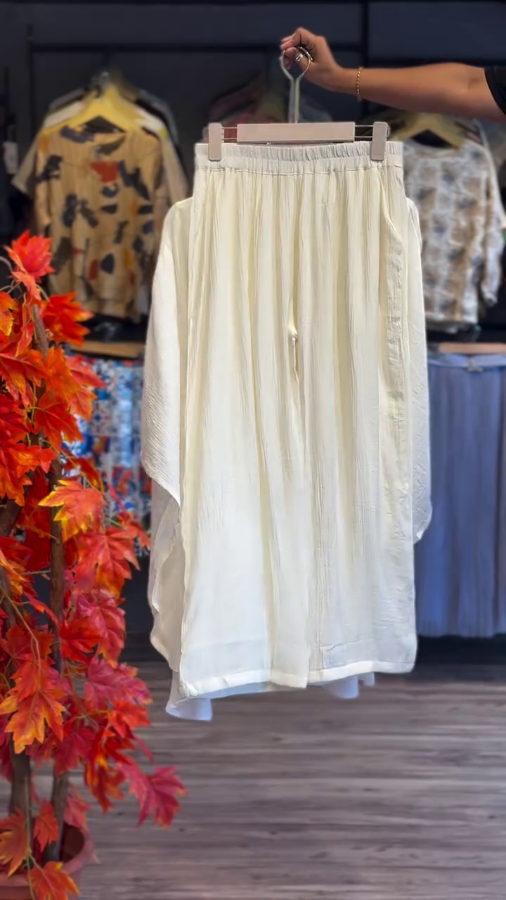 🤍 Ivory Grace Embellished Flow Tunic Set – Elegant Pleated Statement Co-Ord | XXS–XXL ✨