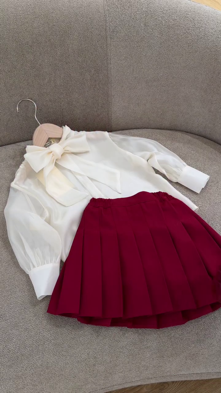 ❤️ Ruby Charm Pleated Skirt & Classic Blouse Set – Timeless Chic Co-Ord | XXS–XXL ✨