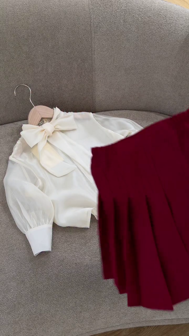 ❤️ Ruby Charm Pleated Skirt & Classic Blouse Set – Timeless Chic Co-Ord | XXS–XXL ✨