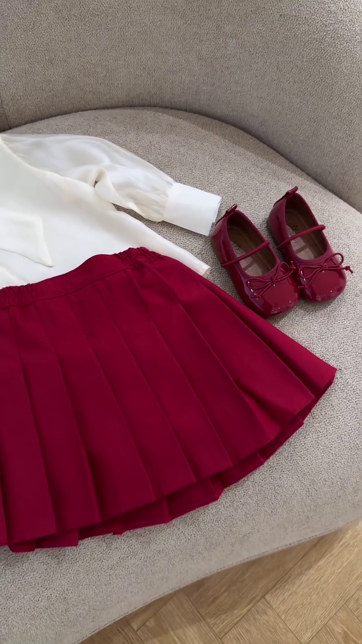 ❤️ Ruby Charm Pleated Skirt & Classic Blouse Set – Timeless Chic Co-Ord | XXS–XXL ✨