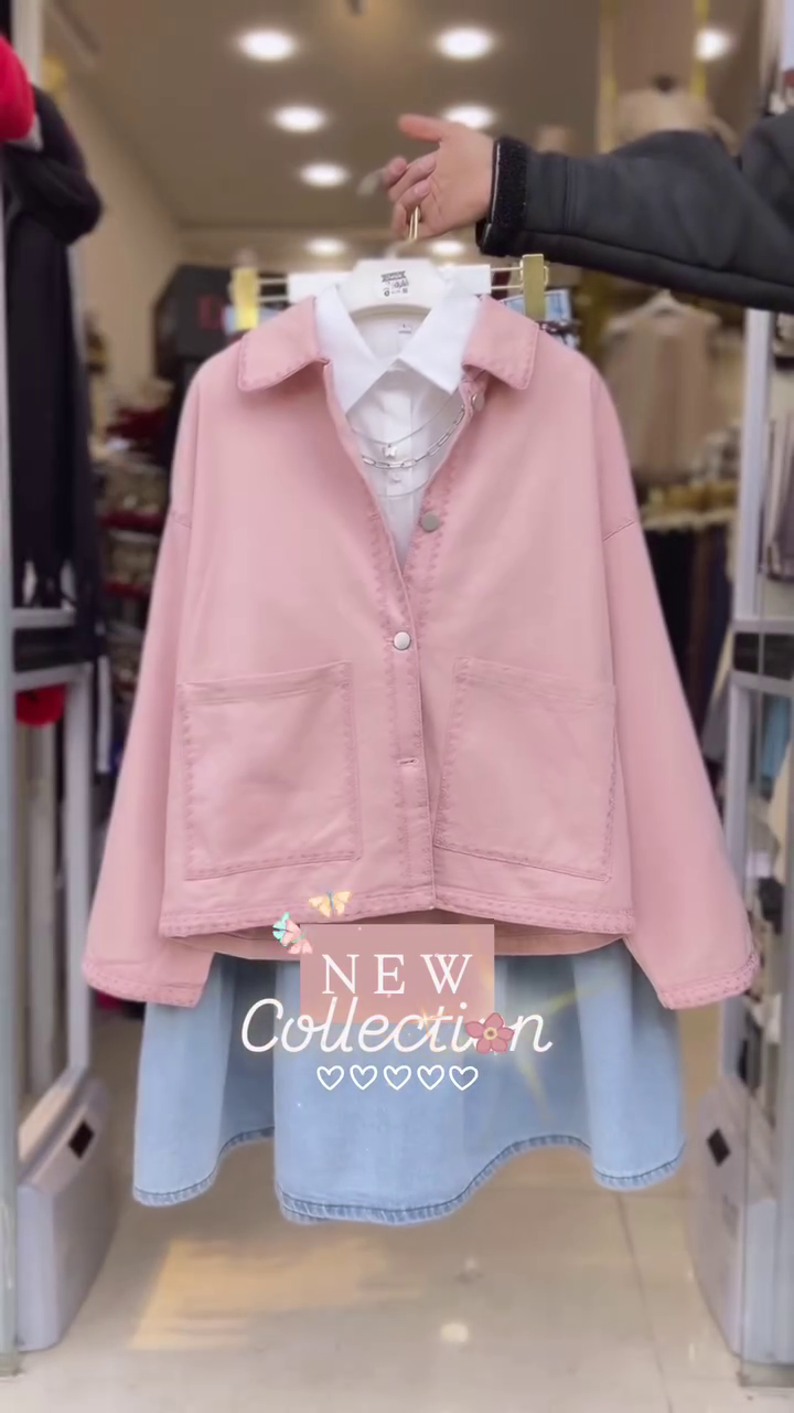 🌸 Blush Breeze Layered Jacket & Denim Dress Set – Soft Chic Everyday Co-Ord | XXS–XXL 💕