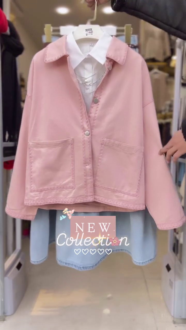 🌸 Blush Breeze Layered Jacket & Denim Dress Set – Soft Chic Everyday Co-Ord | XXS–XXL 💕