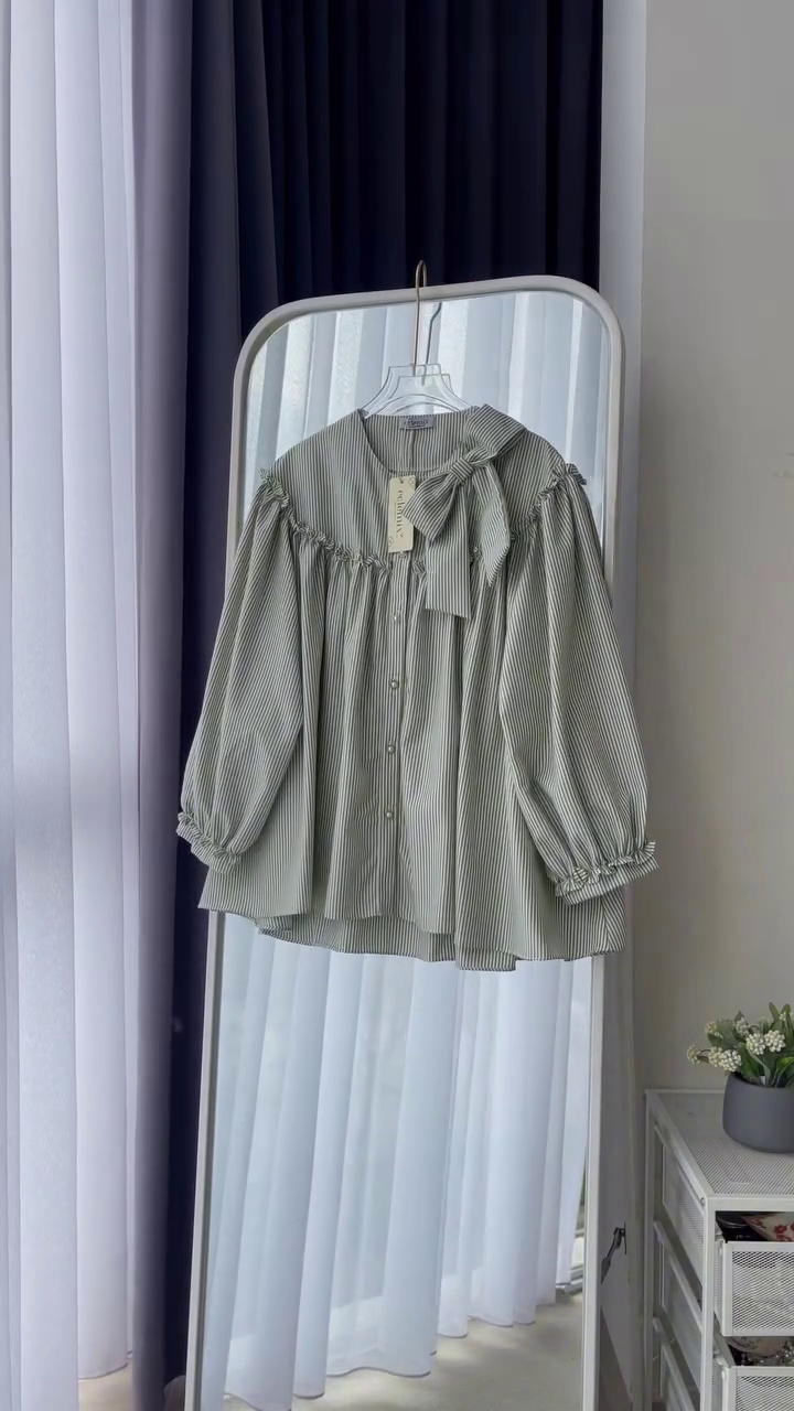💙 Sky Breeze Bow-Detail Striped Blouse – Feminine Chic Everyday Essential | XXS–XXL ✨
