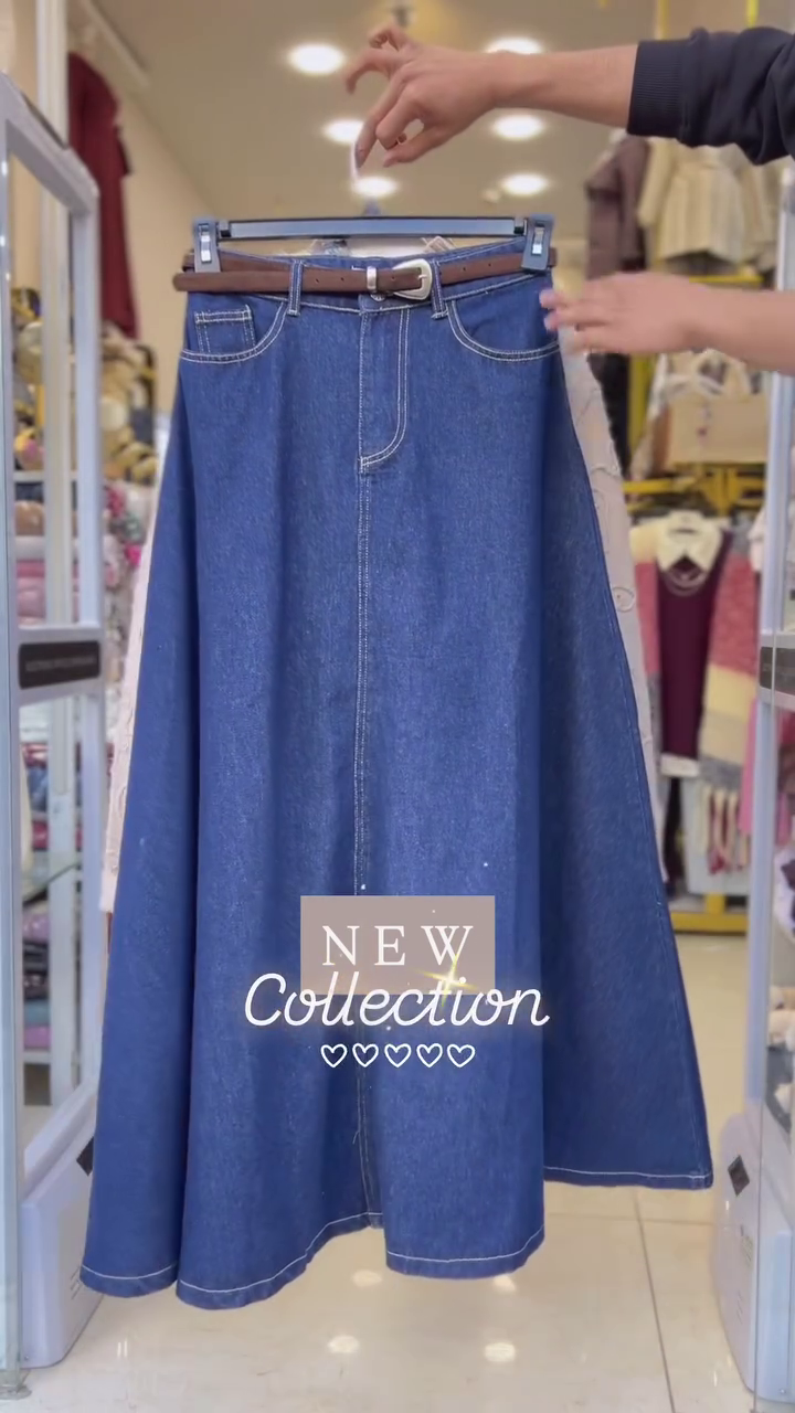 🤍 Beige Embroidered Knit & Denim Flare Skirt Co-Ord with Plaid Scarf – New Winter Collection | XXS–XXL ❄️✨