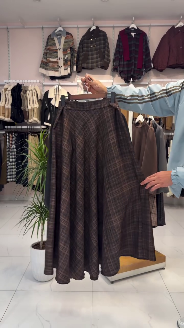 🤍 Ivory Puff Sleeve Blouse & Classic Plaid Flare Skirt Co-Ord – Timeless Chic Collection | XXS–XXL ✨