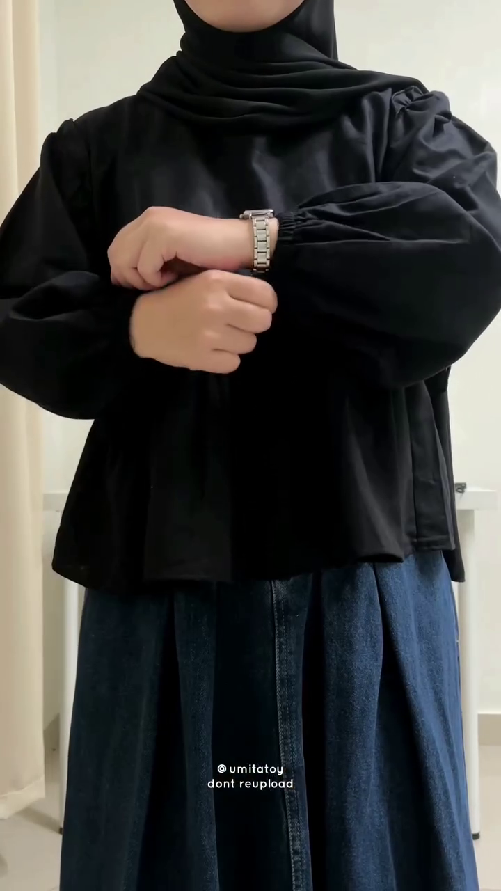 🖤 Modest Elegance Blouse & Denim Maxi Skirt Set – Graceful Everyday Collection