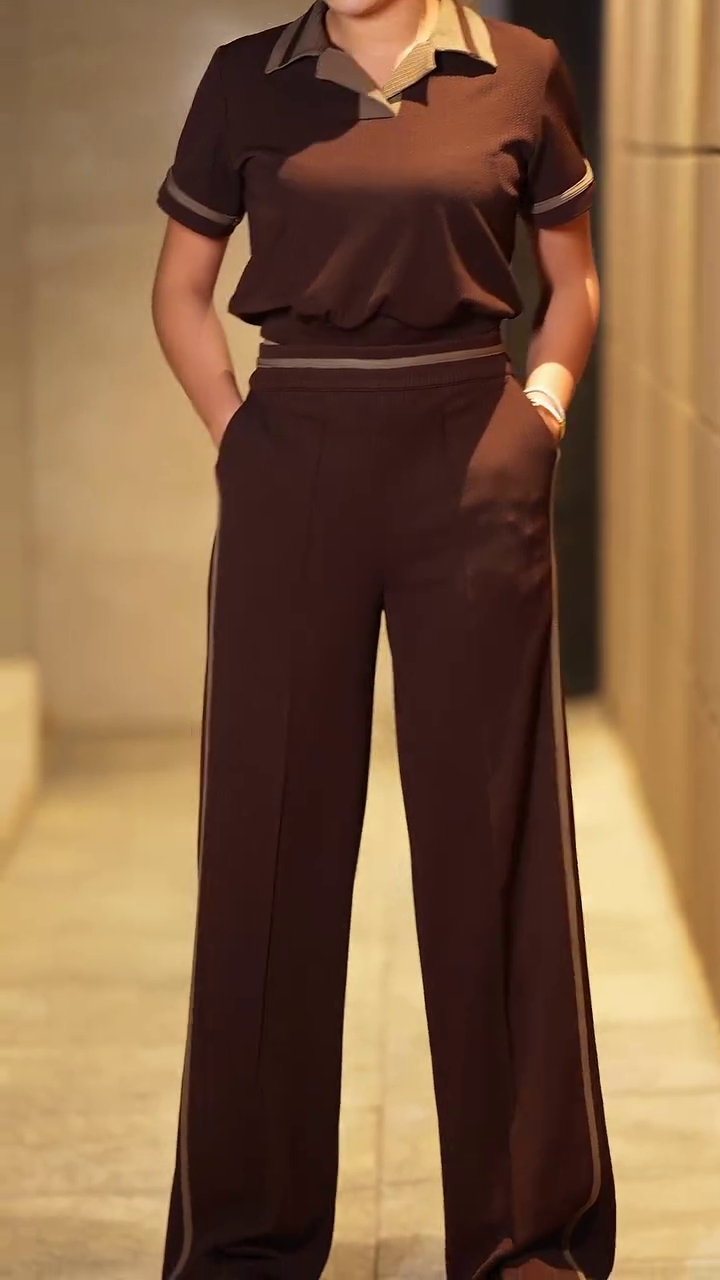 🤎 Mocha Luxe Polo Co-Ord Set – Elegant Casual Comfort Collection