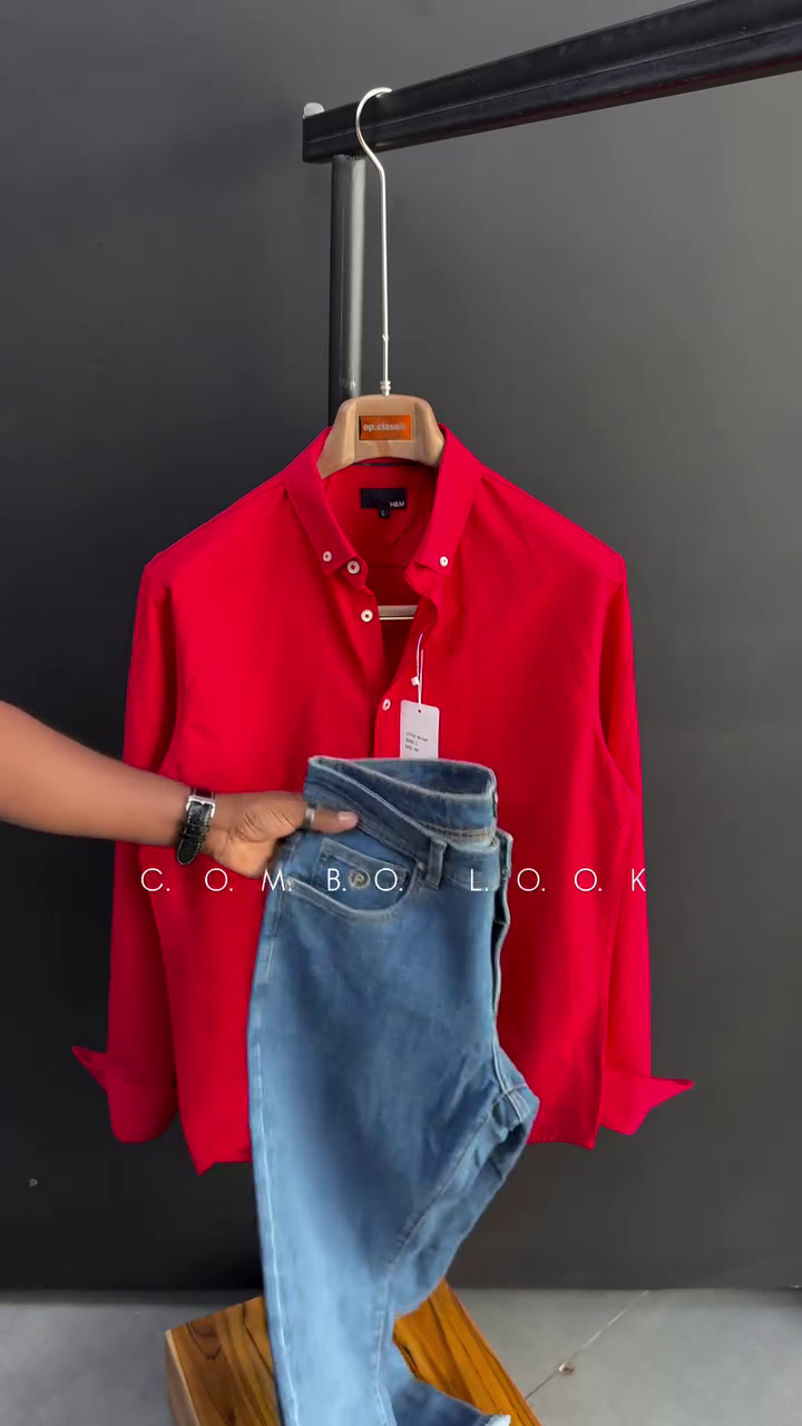 🔴 Urban Classic Red Shirt & Denim Combo – Smart Casual Men’s Collection