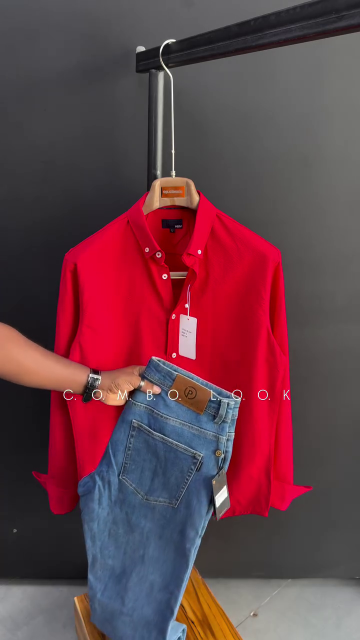 🔴 Urban Classic Red Shirt & Denim Combo – Smart Casual Men’s Collection