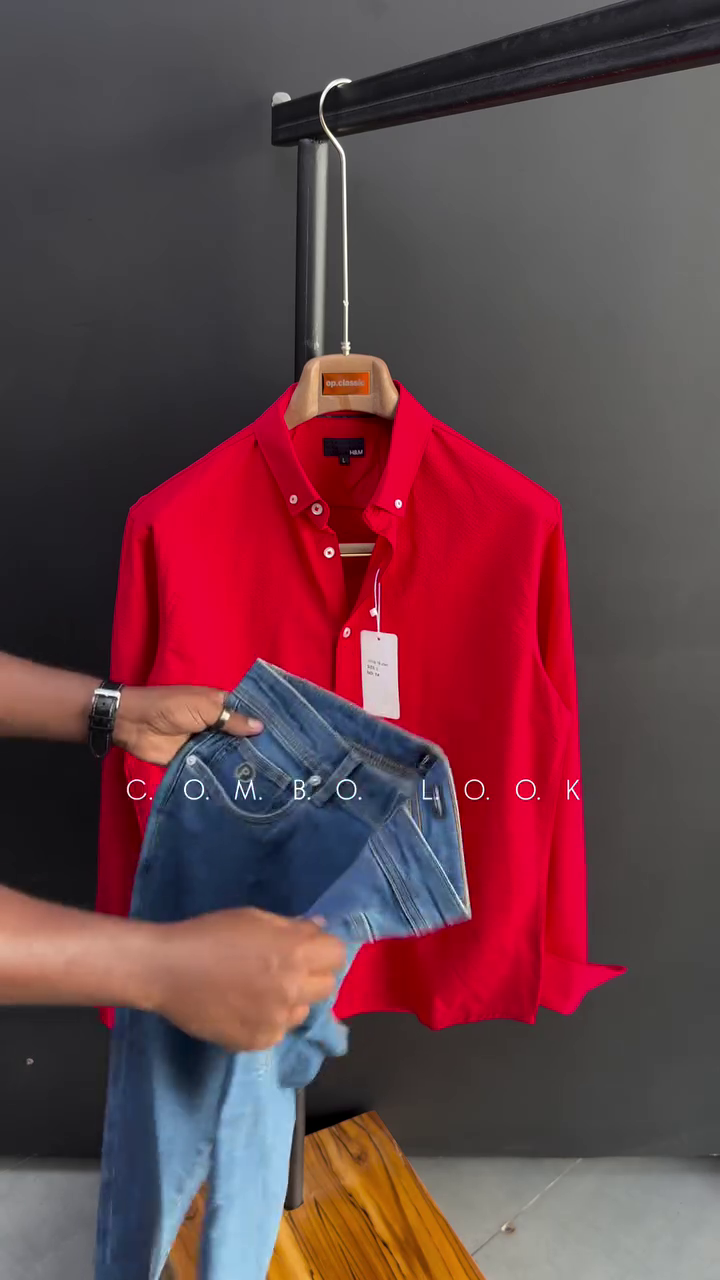 🔴 Urban Classic Red Shirt & Denim Combo – Smart Casual Men’s Collection