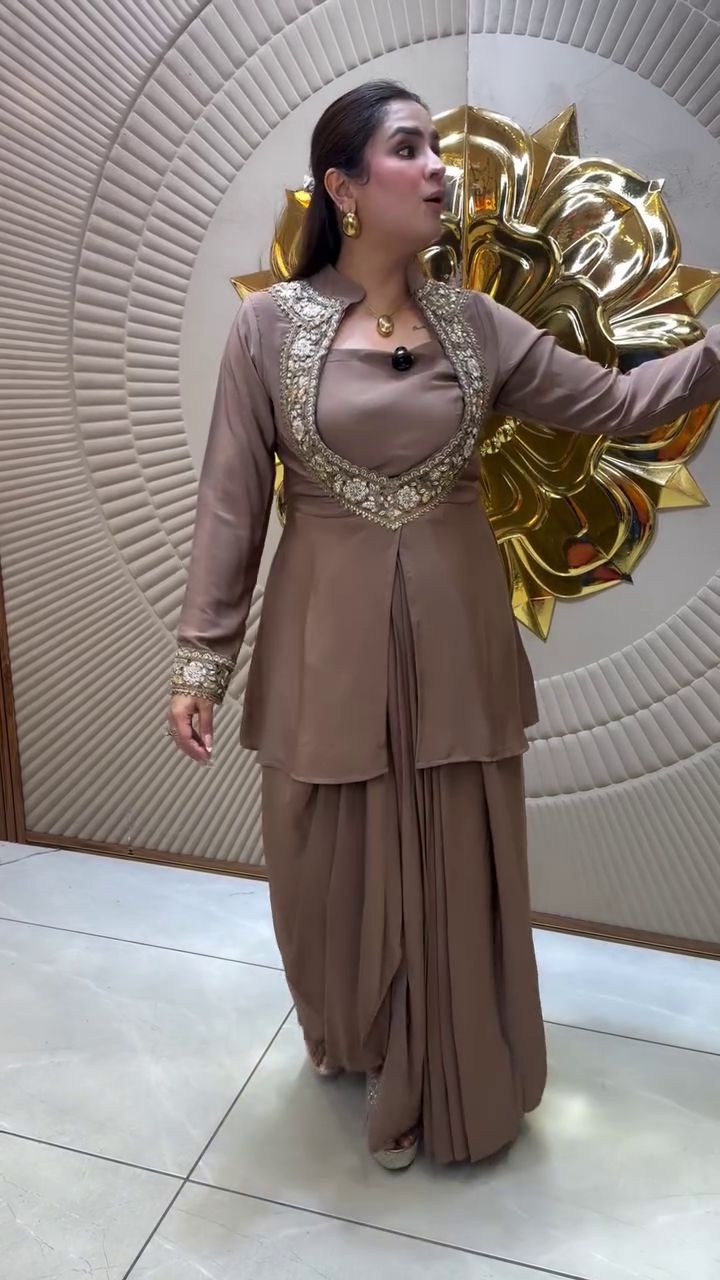 Royal Mocha Drape Set 🤎✨ | Embellished Indo-Western Luxe Ensemble