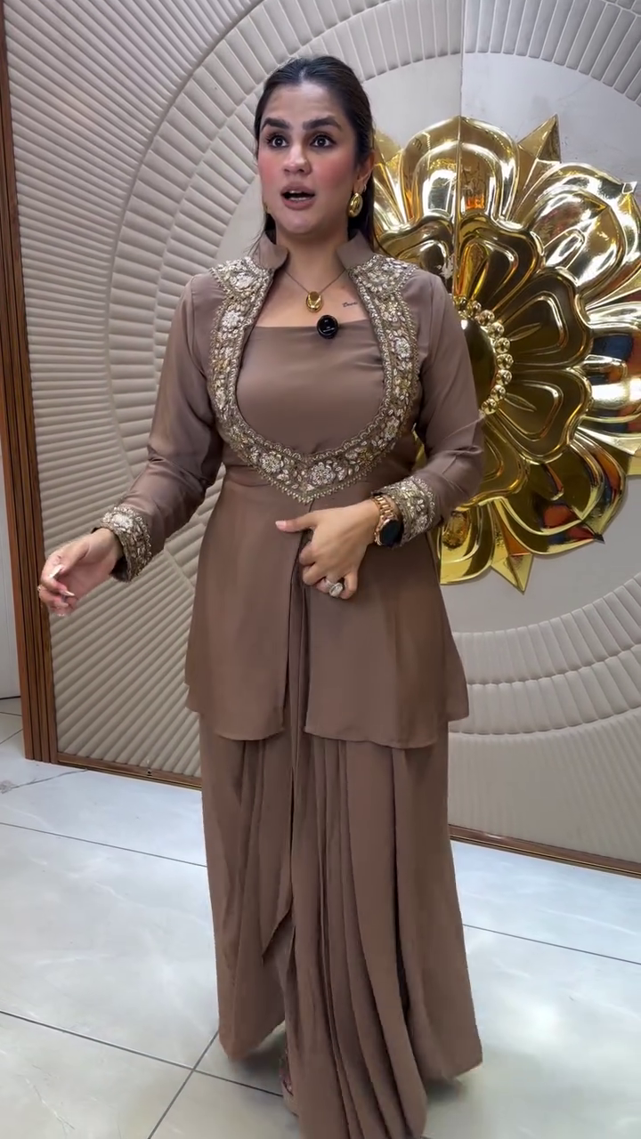 Royal Mocha Drape Set 🤎✨ | Embellished Indo-Western Luxe Ensemble
