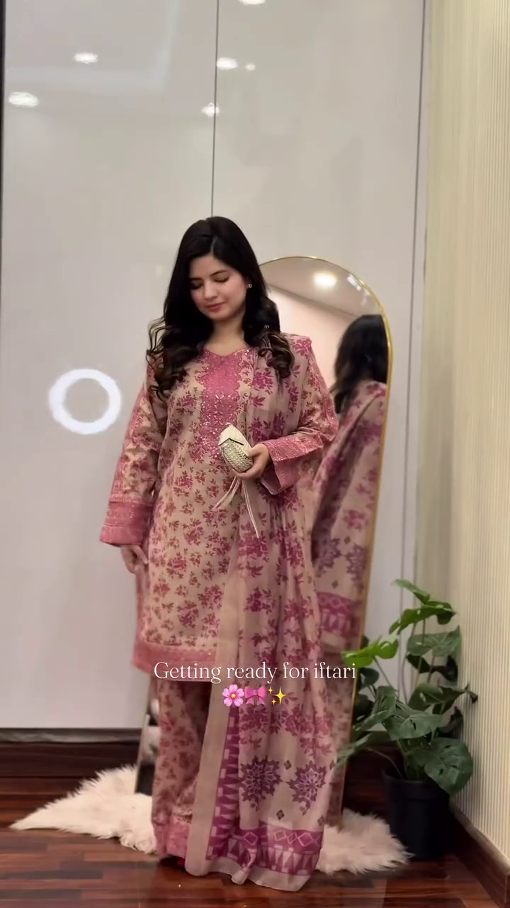 Rose Blush Festive Suit Set 🌸✨ | Elegant Printed Kurta, Palazzo & Dupatta Ensemble