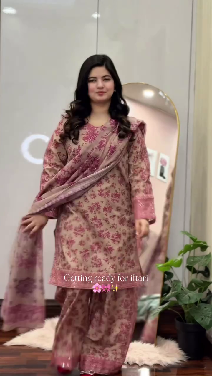 Rose Blush Festive Suit Set 🌸✨ | Elegant Printed Kurta, Palazzo & Dupatta Ensemble