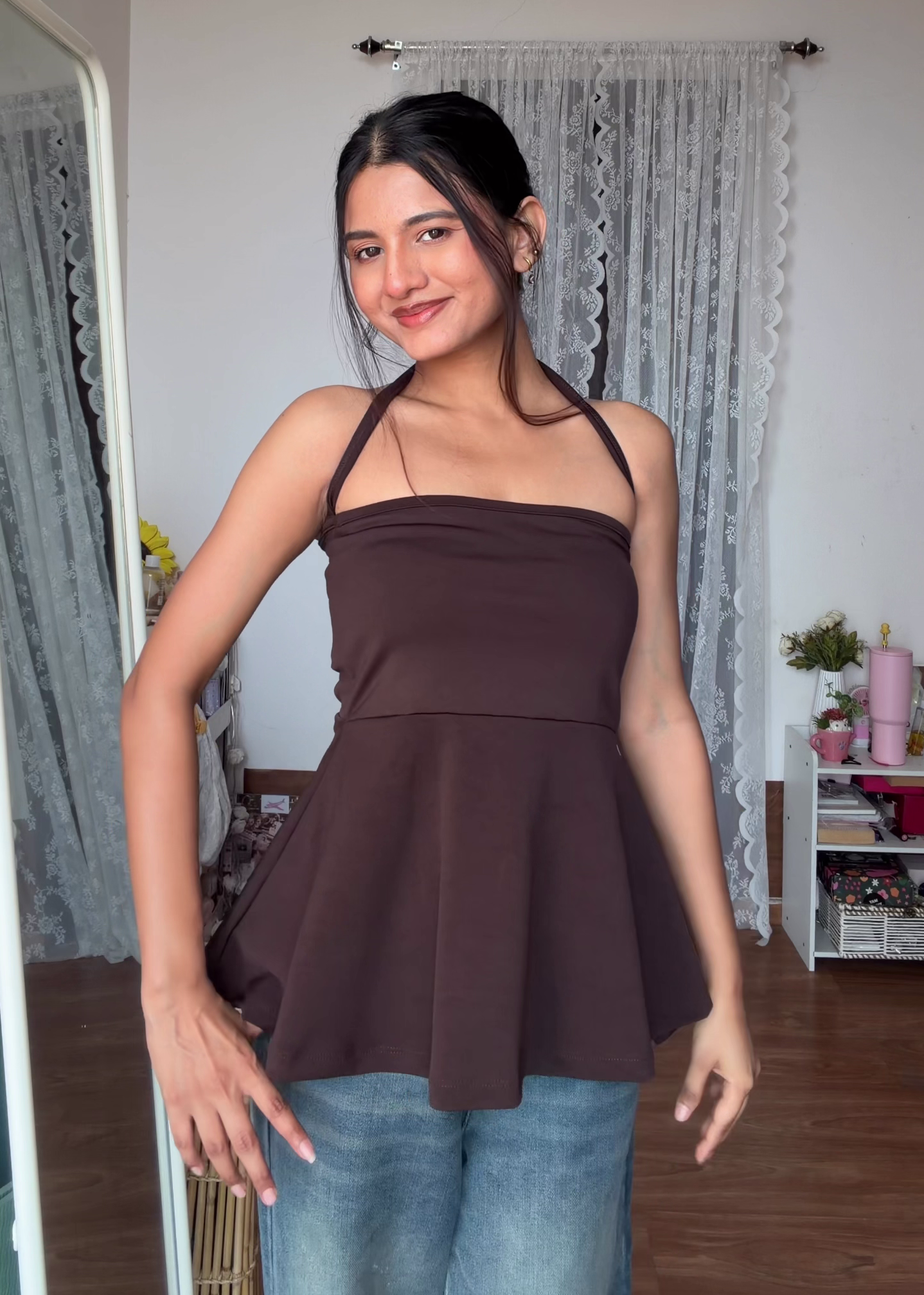 Choco Chic Halter Peplum Top ✨ | Flowy Summer Fit Top (XXS–XXL, Multiple Colors & Designs)