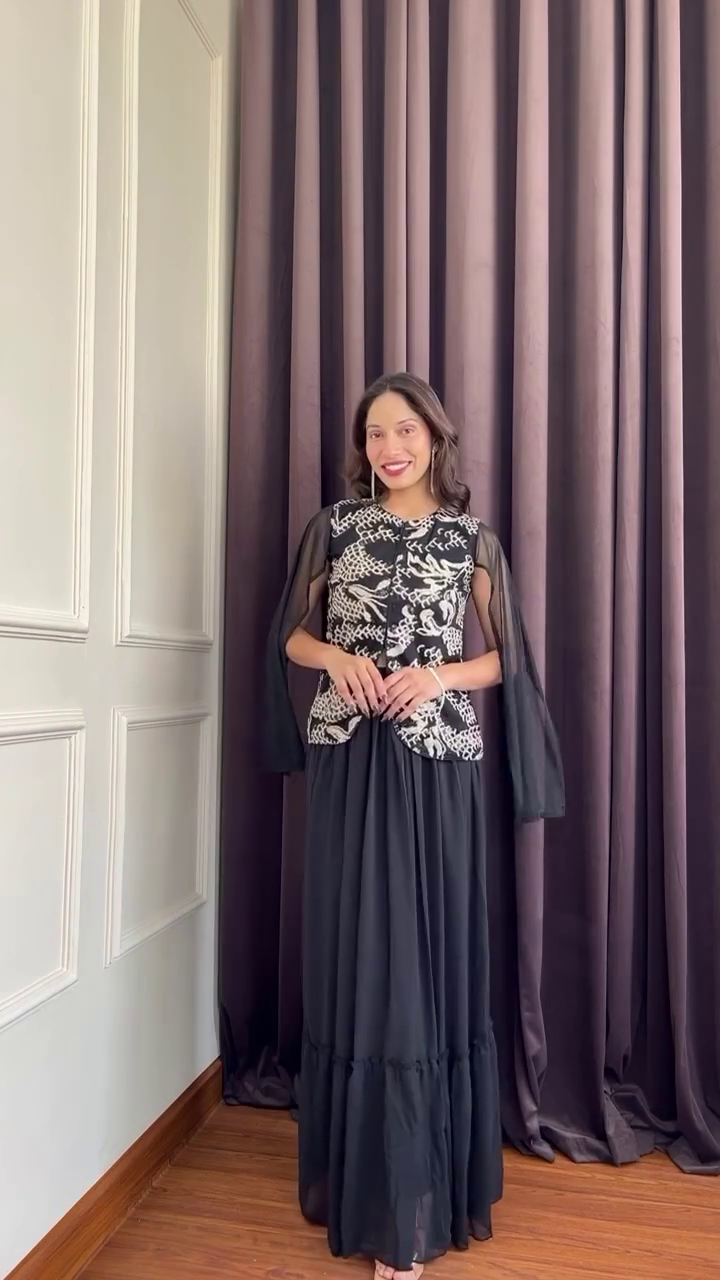 Midnight Elegance Cape Gown ✨ | Embroidered Top with Flowing Skirt (XXS–XXL, Multiple Colors & Designs)