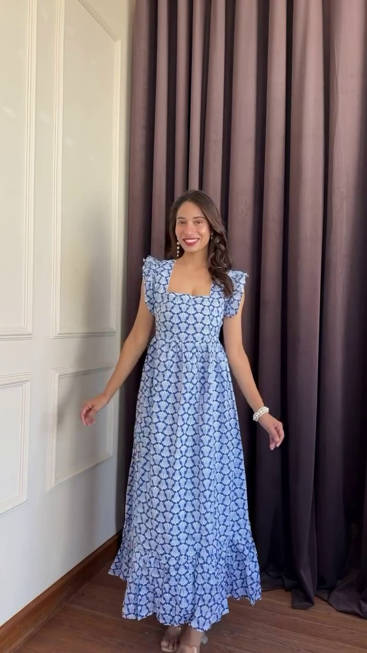 Blue Blossom Maxi Dress 🌸✨ | Smocked Bodice Ruffle Sleeve Summer Dress (XXS–XXL, Multiple Colors & Designs)